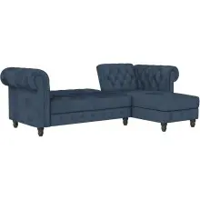 Ecksofa >Firenze< in Blau, Samt - 241x83x154cm (BxHxT)