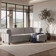 Ecksofa >Firenze II< in Grau, Samt-Cord - 241x83x154cm (BxHxT)