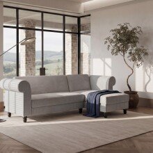 Ecksofa >Firenze II< in Grau, Samt-Cord -...