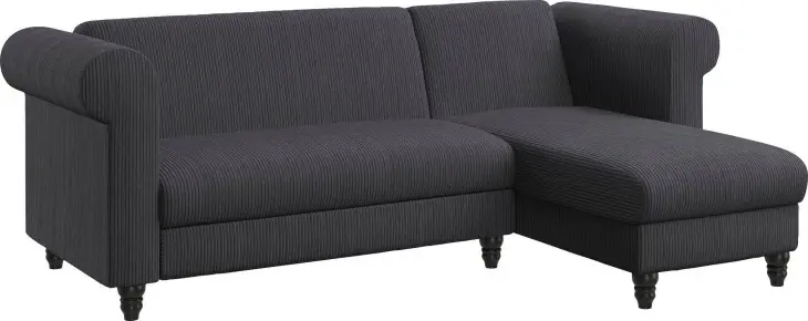 Ecksofa >Firenze II< in Grau, Samt-Cord - 241x83x154cm (BxHxT)