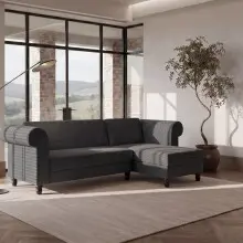 Ecksofa >Firenze II< in Grau, Samt-Cord - 241x83x154cm (BxHxT)