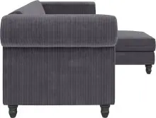 Ecksofa >Firenze II< in Grau, Samt-Cord - 241x83x154cm (BxHxT)