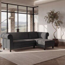 Ecksofa >Firenze II< in Grau, Samt-Cord -...