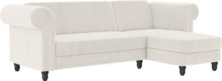 Ecksofa >Firenze II< in Creme-Weiß, Samt-Cord - 241x83x154cm (BxHxT)