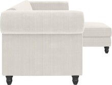 Ecksofa >Firenze II< in Creme-Weiß, Samt-Cord - 241x83x154cm (BxHxT)