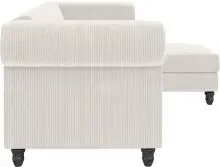 Ecksofa >Firenze II< in Creme-Weiß, Samt-Cord - 241x83x154cm (BxHxT)