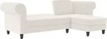 Ecksofa >Firenze II< in Creme-Weiß, Samt-Cord - 241x83x154cm (BxHxT)