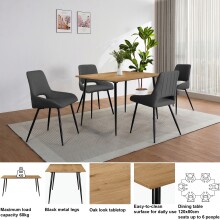 Esstisch >Dublin< in Eiche Dekor / Schwarz, MDF/Metall - 120x76x80cm (BxHxT)