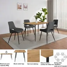 Esstisch >Dublin< in Eiche Dekor / Schwarz, MDF/Metall - 120x76x80cm (BxHxT)
