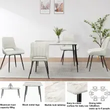 Esstisch >Dublin< in Marmoroptik / Schwarz, MDF/Metall - 120x76x80cm (BxHxT)