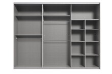 Schwebetürenschrank >EXTER< PLANKENEICHE Dekor + GRAPHIT + SPIEGEL - 270x208x65 (BxHxT)