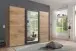 Schwebetürenschrank >EXTER< PLANKENEICHE Dekor + GRAPHIT + SPIEGEL - 270x208x65 (BxHxT)