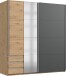 Schwebetürenschrank >NORDEN< GRAPHIT + EICHE DEKOR + SPIEGEL - 179x198x65cm (BxHxT)