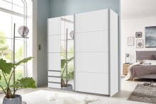 Schwebetürenschrank >NORDEN< in WEISS + SPIEGEL - 179x198x65cm (BxHxT)