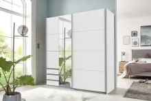 Schwebetürenschrank >NORDEN< in WEISS + SPIEGEL - 179x198x65cm (BxHxT)