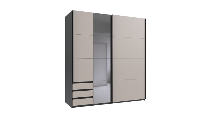 Schwebetürenschrank >NORDEN< in GRAPHIT + KASCHMIR + SPIEGEL - 179x198x65cm (BxHxT)