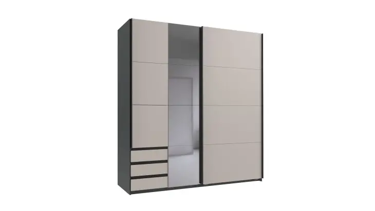 Schwebetürenschrank >NORDEN< in GRAPHIT + KASCHMIR + SPIEGEL - 179x198x65cm (BxHxT)