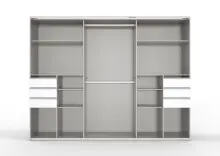 Schwebetürenschrank >LUZERN< in WEISS + GRAPHIT + SPIEGEL - 270x208x64cm (BxHxT)