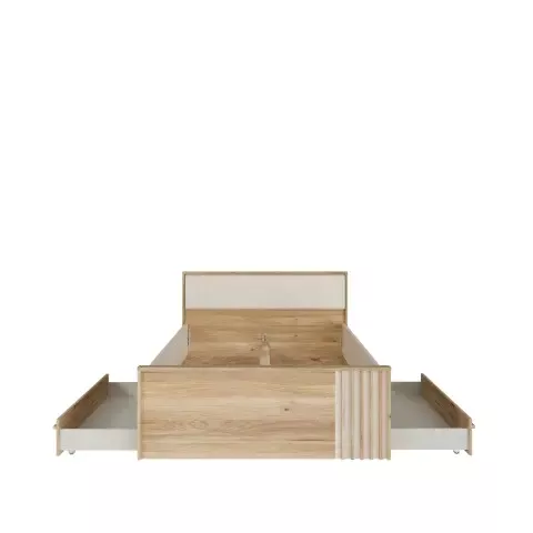 Stauraumbett >ARANK< in Mauvella Eiche Dekor / Sand - 130x84x213cm (BxHxT)