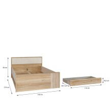 Stauraumbett >ARANK< in Mauvella Eiche Dekor / Sand - 130x84x213cm (BxHxT)
