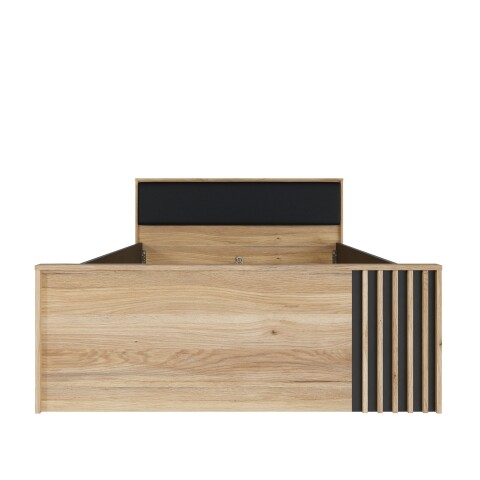 Stauraumbett >ARANK< in Mauvella Eiche Dekor / Schwarz - 130x84x213cm (BxHxT)