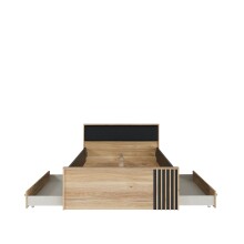 Stauraumbett >ARANK< in Mauvella Eiche Dekor / Schwarz - 130x84x213cm (BxHxT)