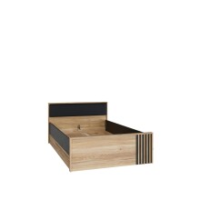 Stauraumbett >ARANK< in Mauvella Eiche Dekor / Schwarz - 130x84x213cm (BxHxT)