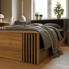 Stauraumbett >ARANK< in Mauvella Eiche Dekor / Schwarz - 130x84x213cm (BxHxT)