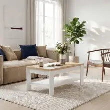 Couchtisch >DURAOAK< in Weiss Glanz / Wildeiche Dekor  - 100x45,7x60cm (BxHxT)