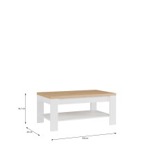 Couchtisch >DURAOAK< in Weiss Glanz / Wildeiche Dekor  - 100x45,7x60cm (BxHxT)