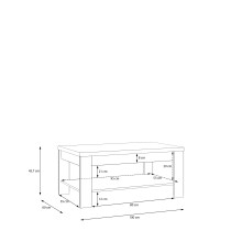 Couchtisch >DURAOAK< in Weiss Glanz / Wildeiche Dekor  - 100x45,7x60cm (BxHxT)