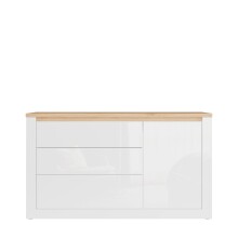 Sideboard >DURAOAK< in Weiss Glanz / Wildeiche...