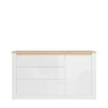 Sideboard >DURAOAK< in Weiss Glanz / Wildeiche...