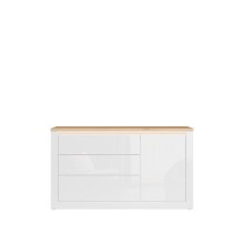 Sideboard >DURAOAK< in Weiss Glanz / Wildeiche Dekor - 156,4x89,8x41,6 (BxHxT)