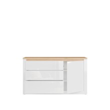 Sideboard >DURAOAK< in Weiss Glanz / Wildeiche Dekor - 156,4x89,8x41,6 (BxHxT)