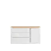 Sideboard >DURAOAK< in Weiss Glanz / Wildeiche Dekor - 156,4x89,8x41,6 (BxHxT)