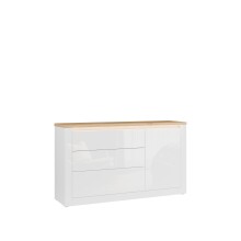 Sideboard >DURAOAK< in Weiss Glanz / Wildeiche Dekor - 156,4x89,8x41,6 (BxHxT)