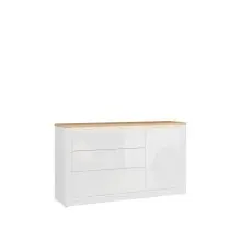 Sideboard >DURAOAK< in Weiss Glanz / Wildeiche Dekor - 156,4x89,8x41,6 (BxHxT)
