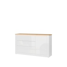 Sideboard >DURAOAK< in Weiss Glanz / Wildeiche Dekor - 156,4x89,8x41,6 (BxHxT)