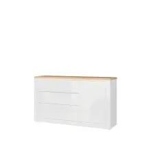 Sideboard >DURAOAK< in Weiss Glanz / Wildeiche Dekor - 156,4x89,8x41,6 (BxHxT)