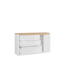 Sideboard >DURAOAK< in Weiss Glanz / Wildeiche Dekor - 156,4x89,8x41,6 (BxHxT)