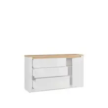 Sideboard >DURAOAK< in Weiss Glanz / Wildeiche Dekor - 156,4x89,8x41,6 (BxHxT)