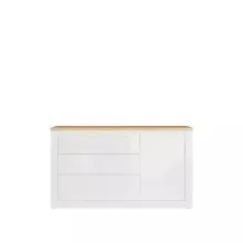 Sideboard >DURAOAK< in Weiss Glanz / Wildeiche Dekor - 156,4x89,8x41,6 (BxHxT)