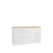 Sideboard >DURAOAK< in Weiss Glanz / Wildeiche Dekor - 156,4x89,8x41,6 (BxHxT)
