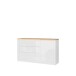 Sideboard >DURAOAK< in Weiss Glanz / Wildeiche Dekor - 156,4x89,8x41,6 (BxHxT)