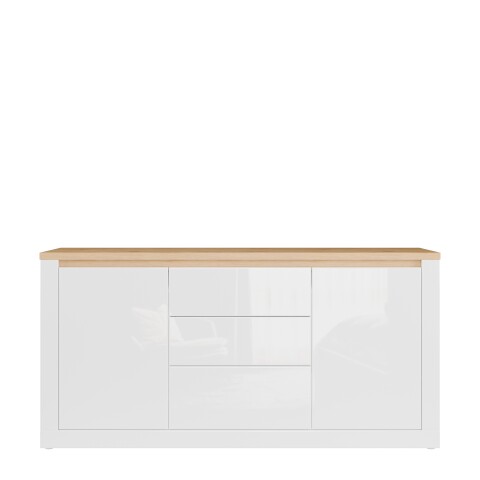 Sideboard >DURAOAK< in Weiss Glanz / Wildeiche Dekor - 181,1x89,8x41,6cm (BxHxT)