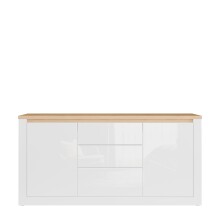 Sideboard >DURAOAK< in Weiss Glanz / Wildeiche...