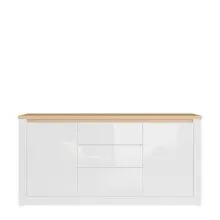 Sideboard >DURAOAK< in Weiss Glanz / Wildeiche...