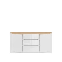 Sideboard >DURAOAK< in Weiss Glanz / Wildeiche Dekor - 181,1x89,8x41,6cm (BxHxT)