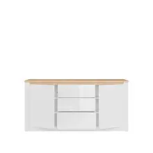 Sideboard >DURAOAK< in Weiss Glanz / Wildeiche Dekor - 181,1x89,8x41,6cm (BxHxT)